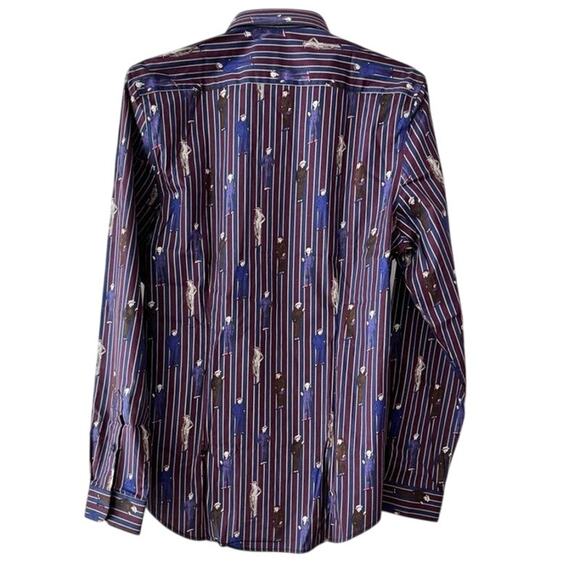 Paisley & Gray Men’s Slim Fit Dress Shirt M Striped Man Print Burgundy Navy NWT - Picture 3 of 14